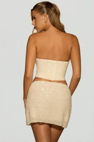 Sybil Embellished Draped Mid-Rise Mini Skirt in White