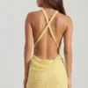 Sylune Embellished Cowl-Neck Backless Mini Dress in Yellow