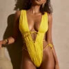 Syros Ruched Cut-Out Swimsuit in Golden Yellow