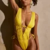 Syros Ruched Cut-Out Swimsuit in Golden Yellow