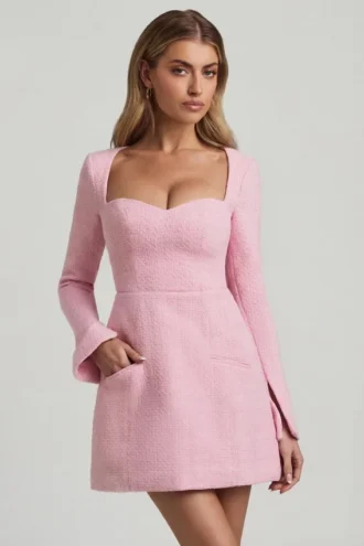 Tacita Sweetheart-Neck Structured Mini Dress in Soft Pink