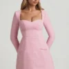 Tacita Sweetheart-Neck Structured Mini Dress in Soft Pink