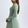 Taesha Square-Neck Structured Tulip Mini Dress in Khaki Green