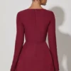 Taesha Square-Neck Structured Tulip Mini Dress in Wine Red