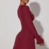 Taesha Square-Neck Structured Tulip Mini Dress in Wine Red