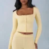 Tahlia Knit Long-Sleeve Cardigan in Butter Yellow
