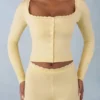 Tahlia Knit Long-Sleeve Cardigan in Butter Yellow