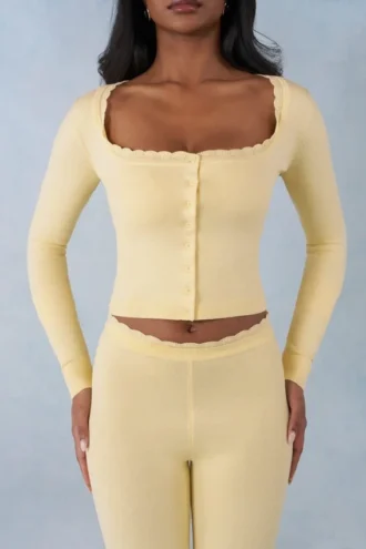 Tahlia Knit Long-Sleeve Cardigan in Butter Yellow