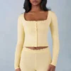 Tahlia Knit Long-Sleeve Cardigan in Butter Yellow