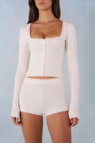 Tahlia Knit Long-Sleeve Cardigan in Ivory