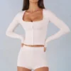 Tahlia Knit Long-Sleeve Cardigan in Ivory