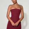 Taia Foldover-Neck Strapless Structured A-Line Mini Dress in Wine Red