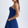 Taia Foldover-Neck Structured Tulip Mini Dress in True Navy