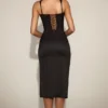 Taliah Lace Soft-Scoop Corset Satin Midaxi Dress in Black