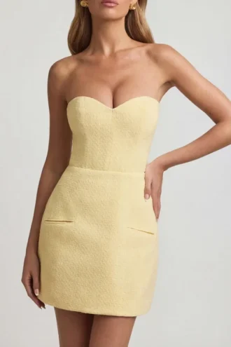 Talina Sweetheart-Neck Strapless Structured Mini Dress in Pastel Yellow