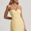Talina Sweetheart-Neck Strapless Structured Mini Dress in Pastel Yellow