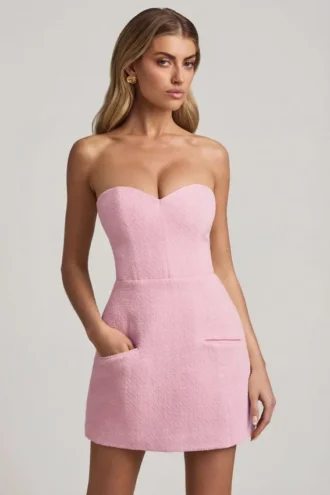 Talina Sweetheart-Neck Strapless Structured Mini Dress in Soft Pink