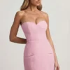 Talina Sweetheart-Neck Strapless Structured Mini Dress in Soft Pink