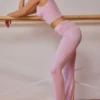 Tall Fold-Over Flared Trousers in Soft Pink