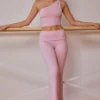 Tall Fold-Over Flared Trousers in Soft Pink