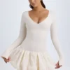 Tallou Modal Drop-Waist Bubble Hem Mini Dress in Ivory