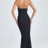 Tallullah Bandeau Ruffle-Trim Corset Gown in Black