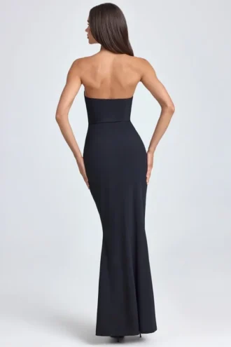 Tallullah Bandeau Ruffle-Trim Corset Gown in Black