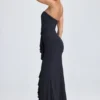 Tallullah Bandeau Ruffle-Trim Corset Gown in Black