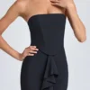Tallullah Bandeau Ruffle-Trim Corset Gown in Black
