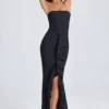 Tallullah Bandeau Ruffle-Trim Corset Gown in Black