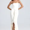Tallullah Bandeau Ruffle-Trim Corset Gown in Ivory