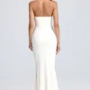 Tallullah Bandeau Ruffle-Trim Corset Gown in Ivory