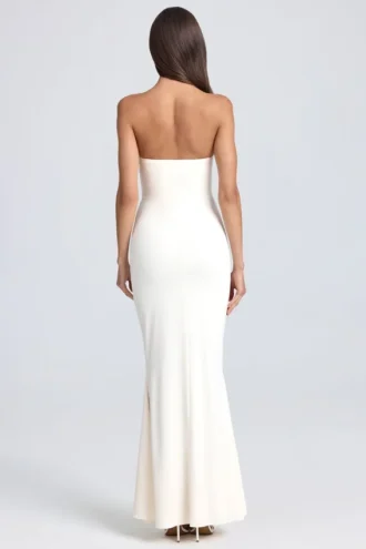 Tallullah Bandeau Ruffle-Trim Corset Gown in Ivory