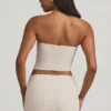 Tamia Ruched Strapless Lace Top in Ivory
