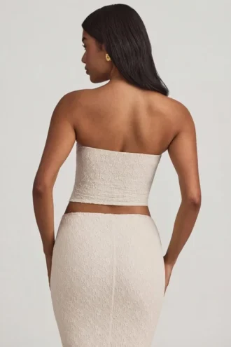 Tamia Ruched Strapless Lace Top in Ivory