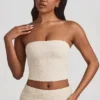 Tamia Ruched Strapless Lace Top in Ivory