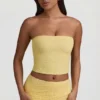 Tamia Ruched Strapless Lace Top in Pastel Yellow