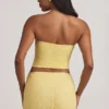 Tamia Ruched Strapless Lace Top in Pastel Yellow