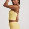 Tamia Ruched Strapless Lace Top in Pastel Yellow
