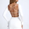 Tansy Open-Back A-line Mini Dress in White