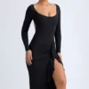 Tarai Modal Ruffled Midaxi Dress in Black