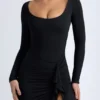 Tarai Modal Ruffled Midaxi Dress in Black
