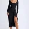 Tarai Modal Ruffled Midaxi Dress in Black