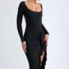 Tarai Modal Ruffled Midaxi Dress in Black