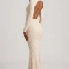 Tarini Ruched Backless Lace Maxi Dress in Ivory