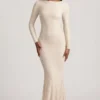 Tarini Ruched Backless Lace Maxi Dress in Ivory