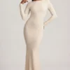 Tarini Ruched Backless Lace Maxi Dress in Ivory