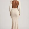 Tarini Ruched Backless Lace Maxi Dress in Ivory