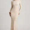 Tarini Ruched Backless Lace Maxi Dress in Ivory
