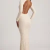 Tarini Ruched Backless Lace Maxi Dress in Ivory